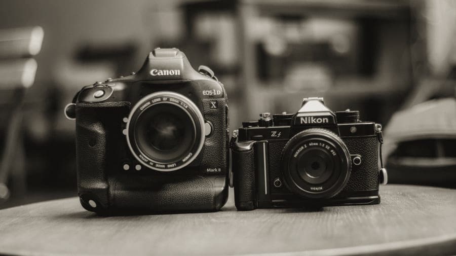 Two instant cameras of different sizes placed side by side on a table